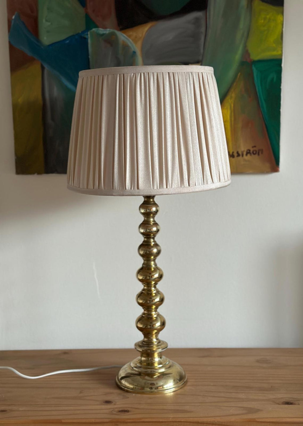 Tall Swedish Brass Bobbin lamps by Aneta