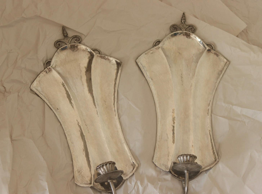 Pair Of Swedish Pewter Sconces By Karin Boström, Linköping Dated 1931