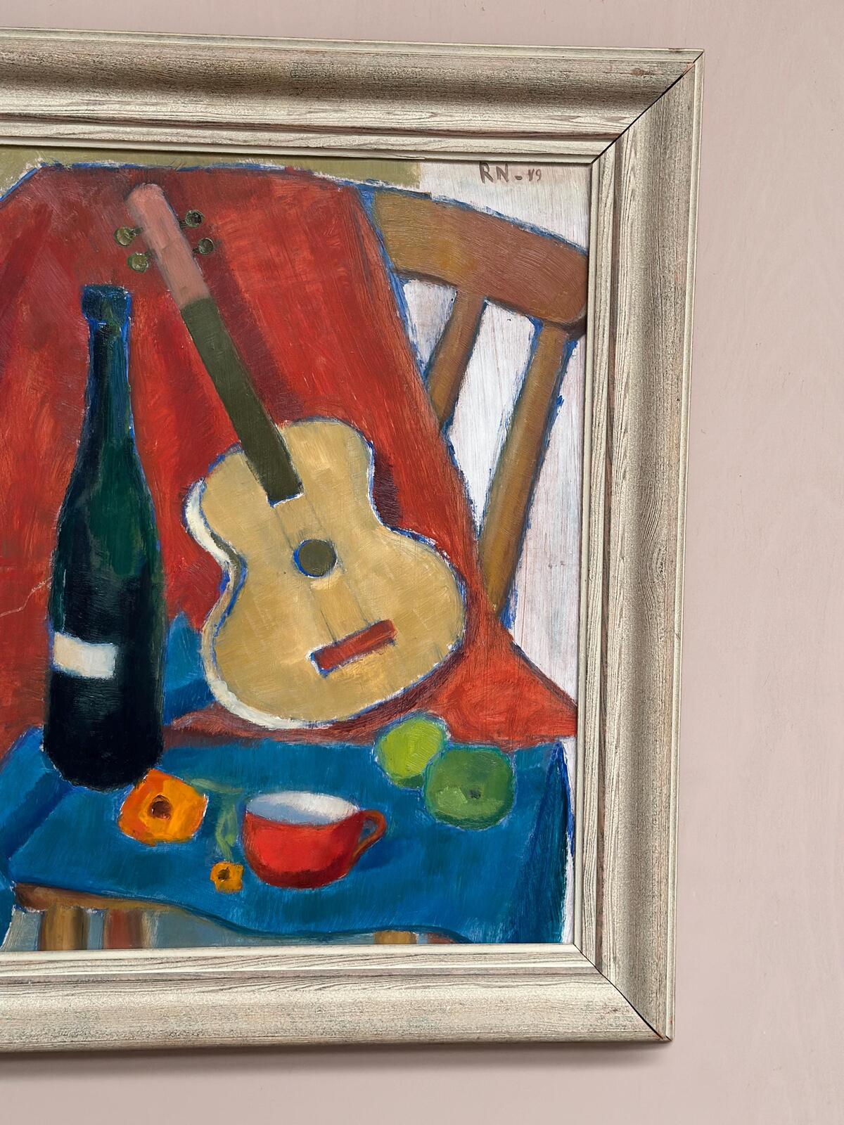 “Still Life with Guitar and Wine Bottle”
