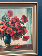 “Red Poppies in Blue Vase” by C. Horst