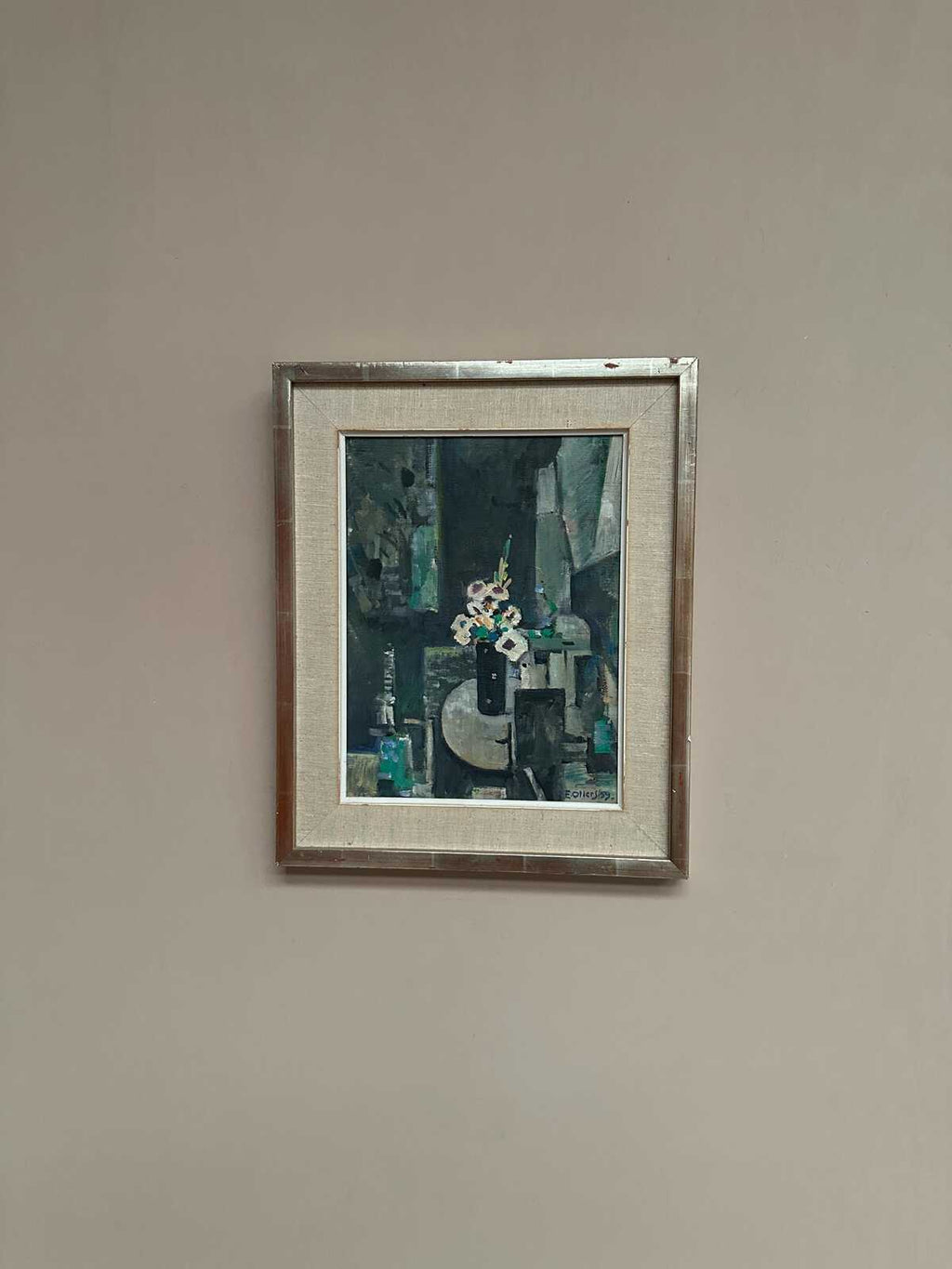 “White Blossom in Black Vase” by Edvin Ollers