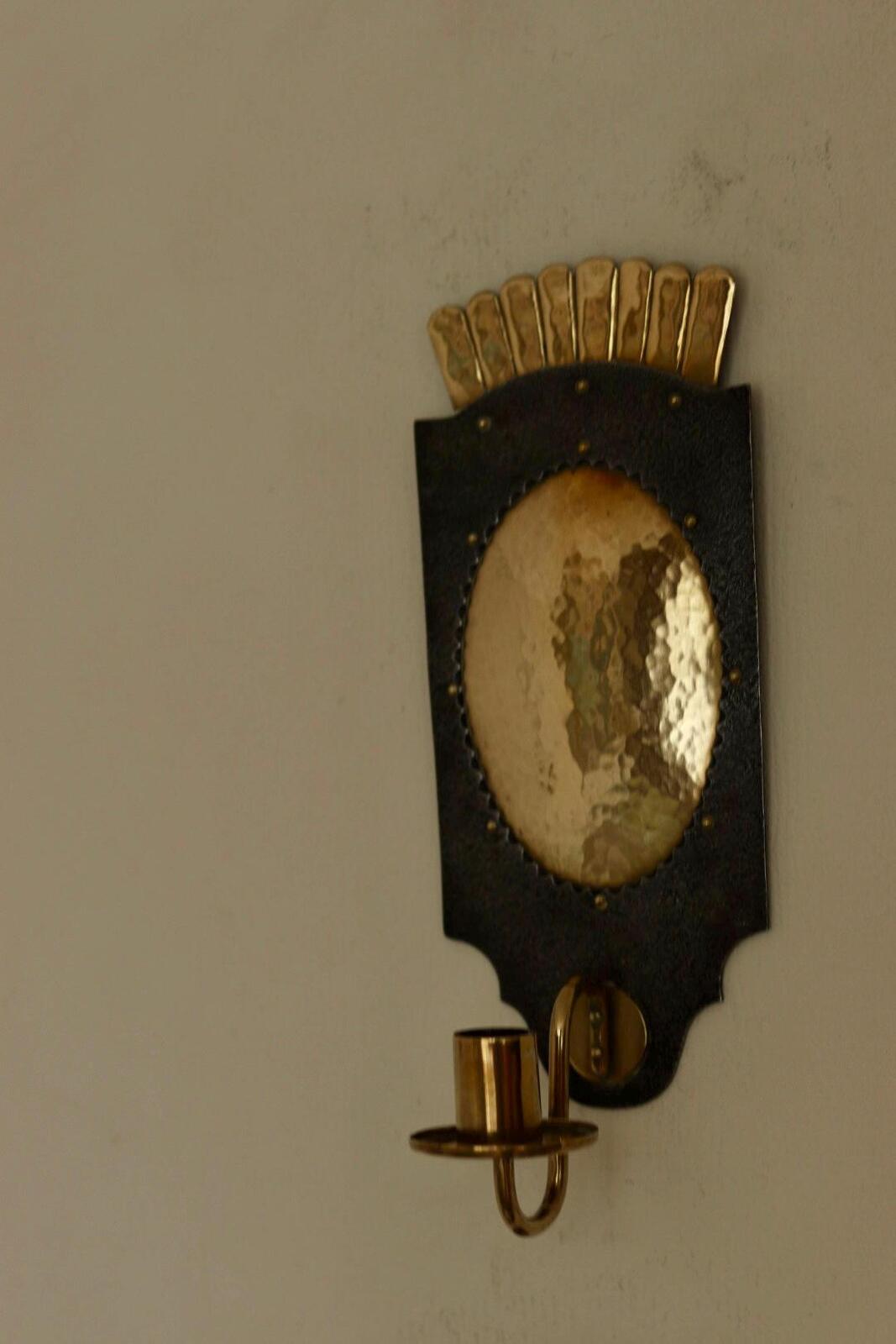 Pair Of Mid Century Swedish Brass  and Metal Sconces