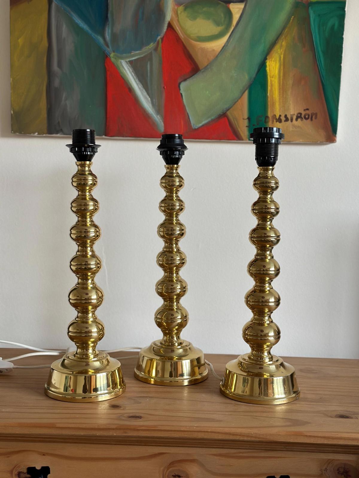Pair of Mid Century Swedish Brass Lamps by Enco