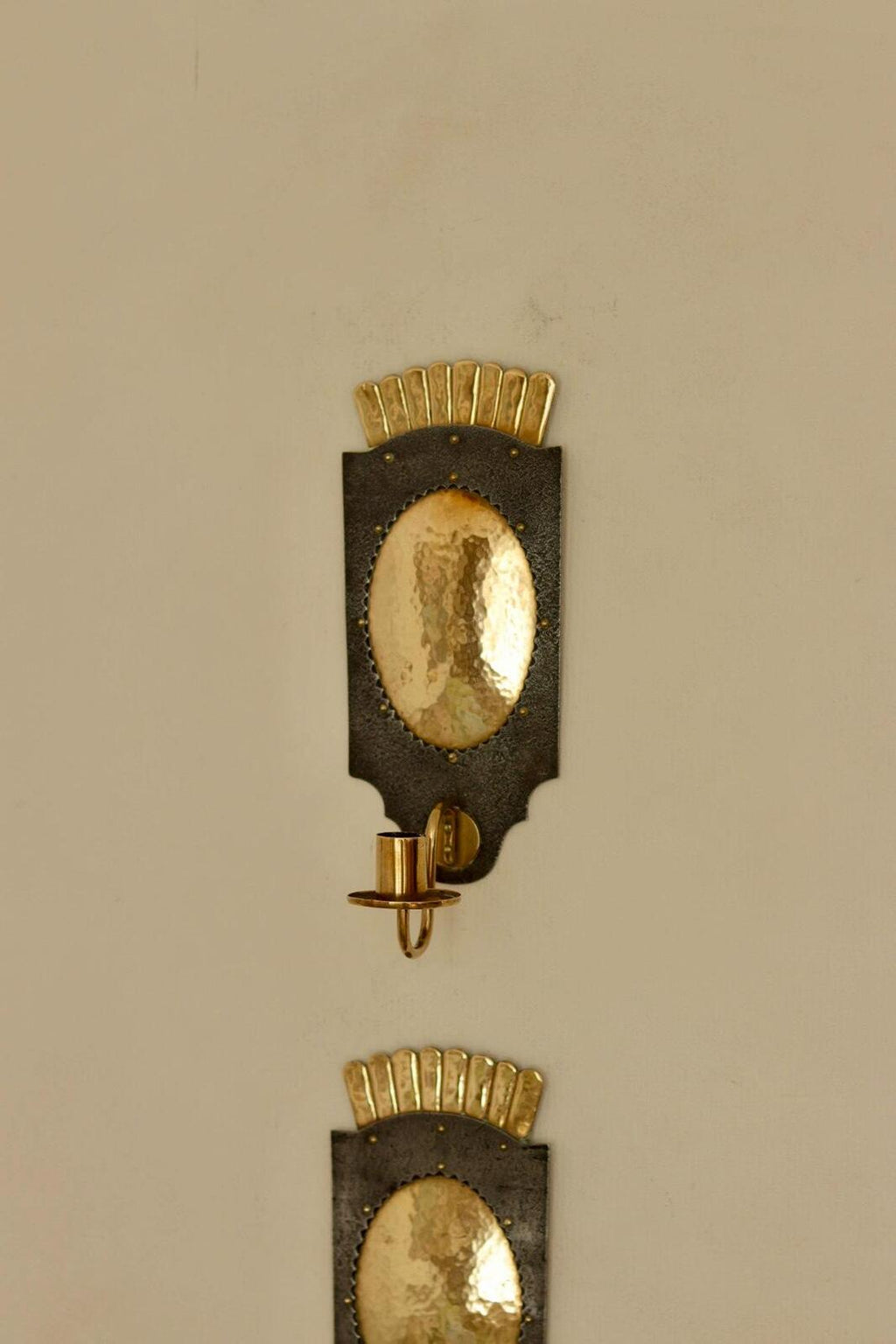 Pair Of Mid Century Swedish Brass  and Metal Sconces