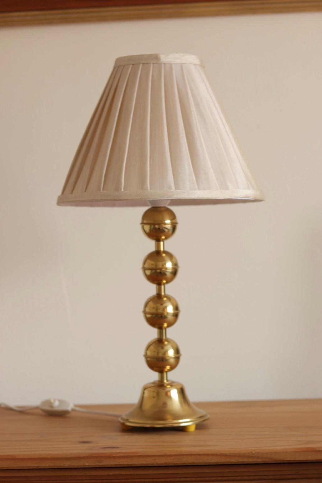 Pair of Vintage Swedish Brass Bobbin Table Lamp By Aneta