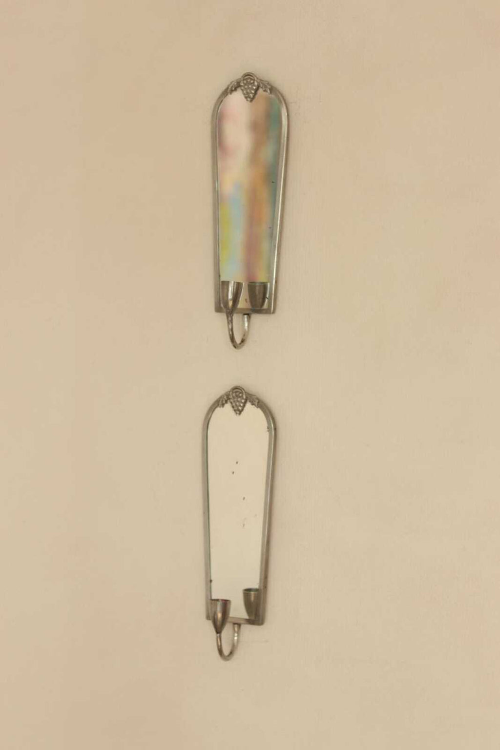 Pair of Mid Century Swedish Pewter Sconces with Mirror