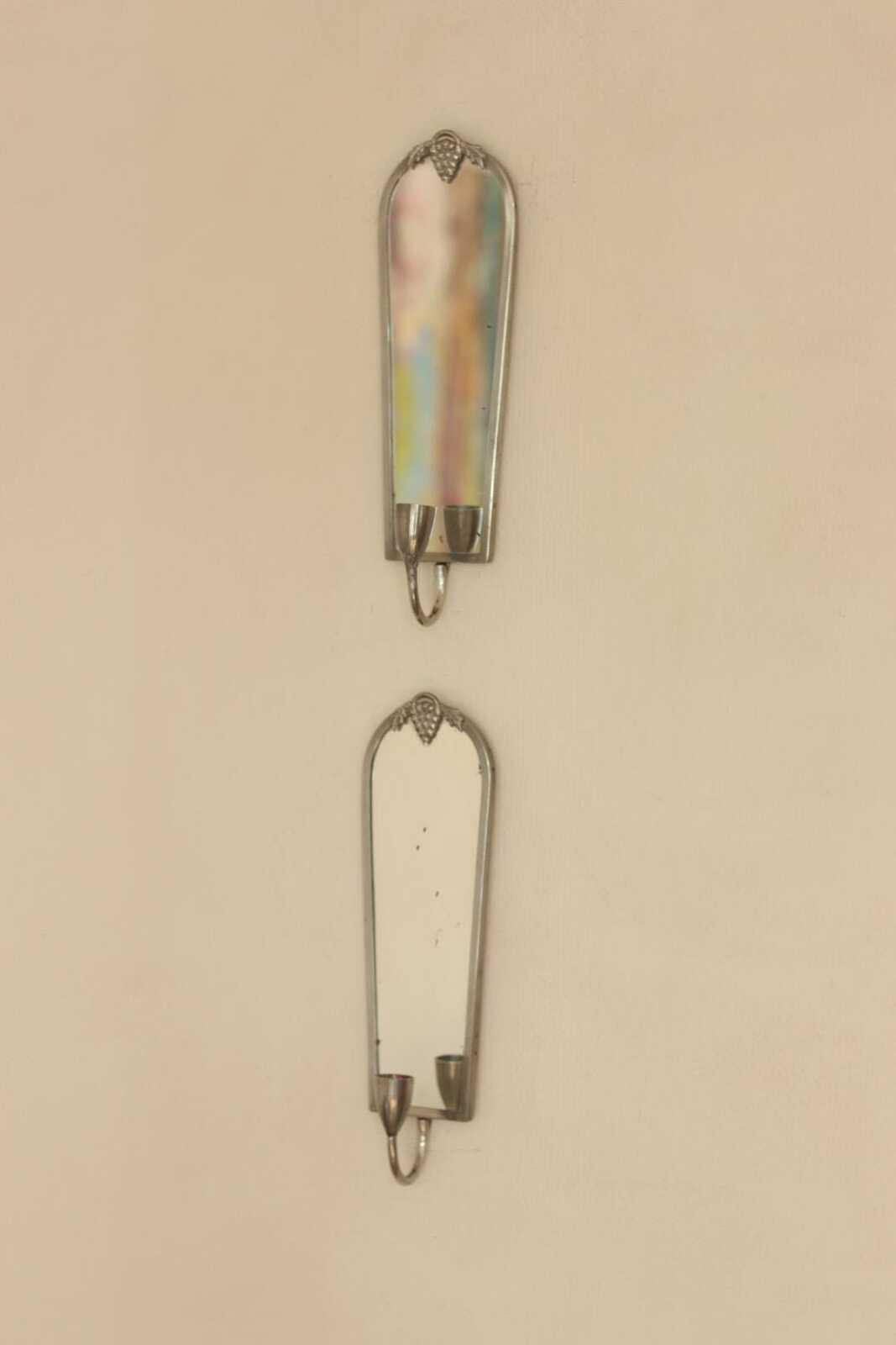 Pair of Mid Century Swedish Pewter Sconces with Mirror