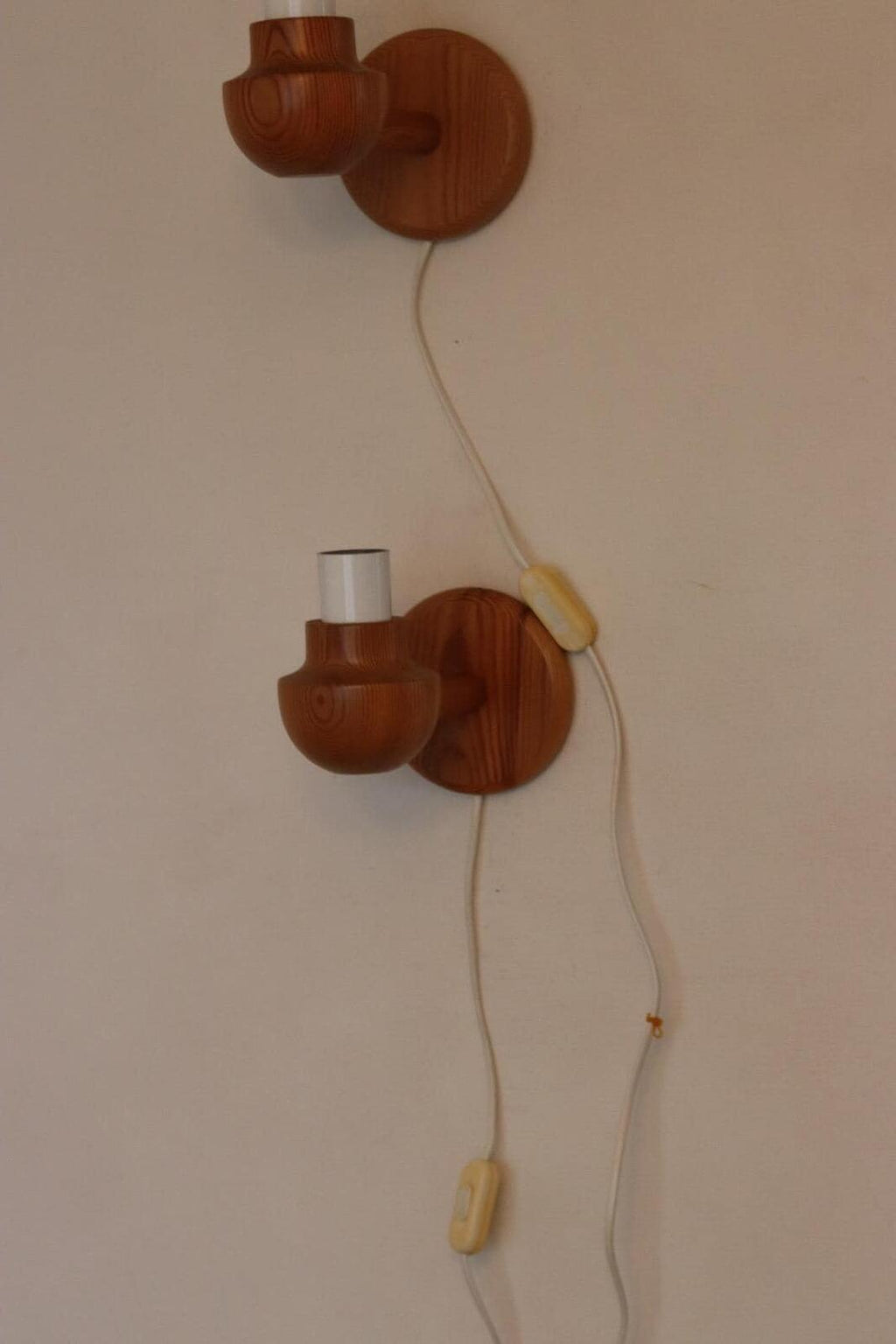 Pair of Vintage Wall Lamps by Ikea – Pine Wood Lamps