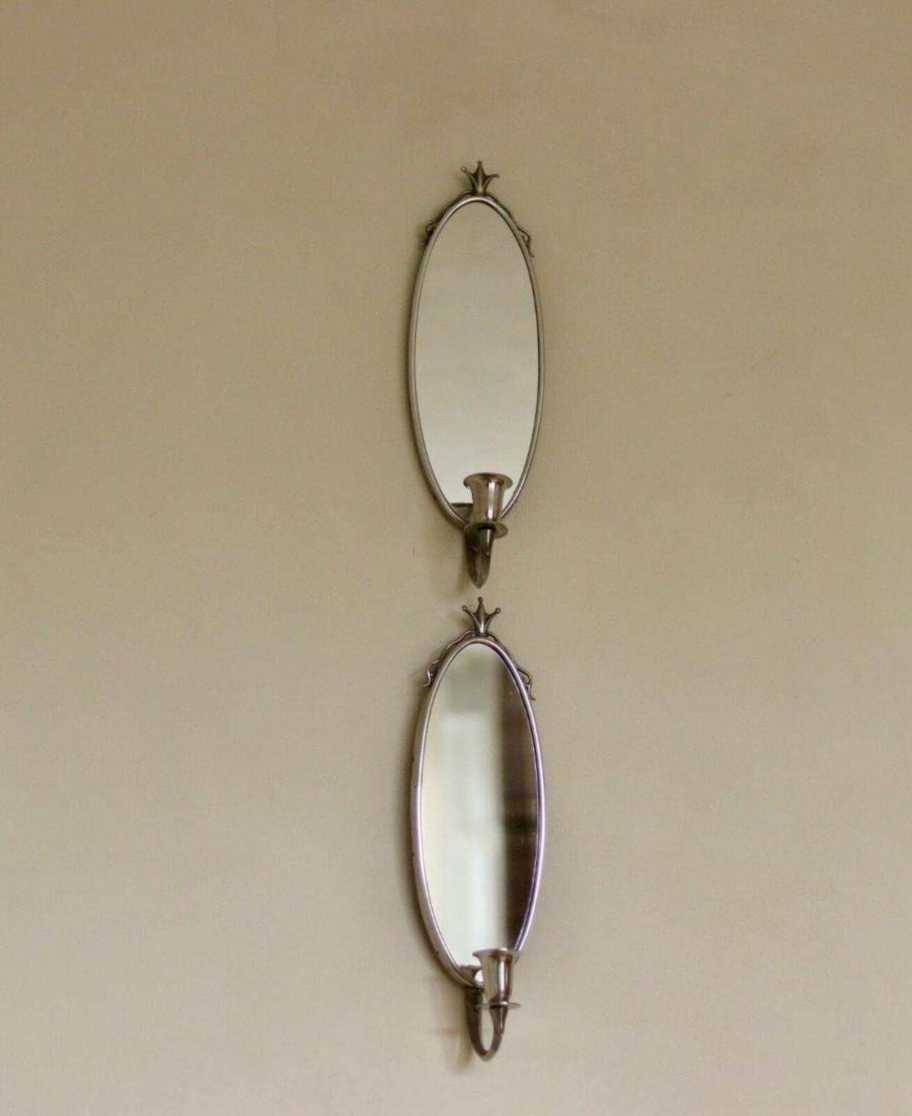 Pair of Mid Century Swedish Pewter Sconces with Mirror by Svenskt - Tenn