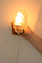 Pair of Art Deco Brass & Glass Shell Wall Lamps – Denmark, 1930s – Rewired, Working, E14