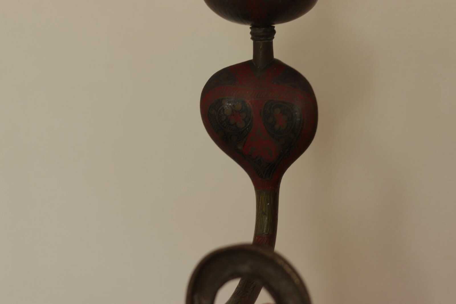 Pair of Egyptian Revival Style Engraved Brass Enameled Cobra Sconces