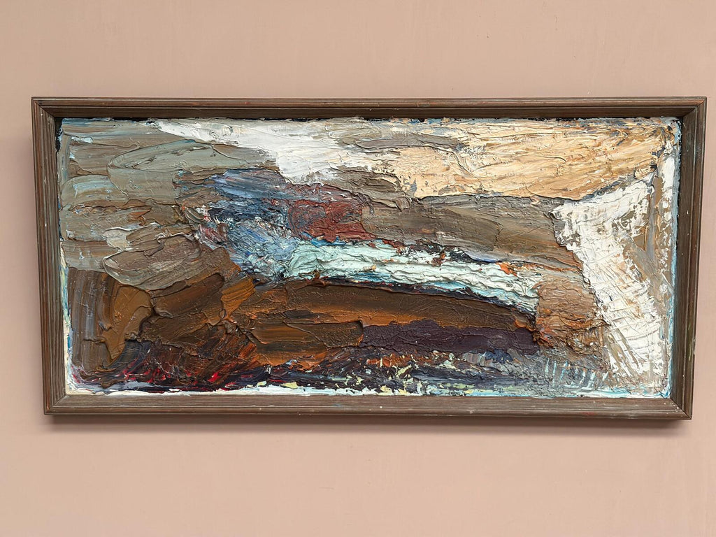 Original Swedish Oil on Canvas – “Abstract Composition”  – Vintage & Framed – 76 × 37 cm (29.9" × 14.6")