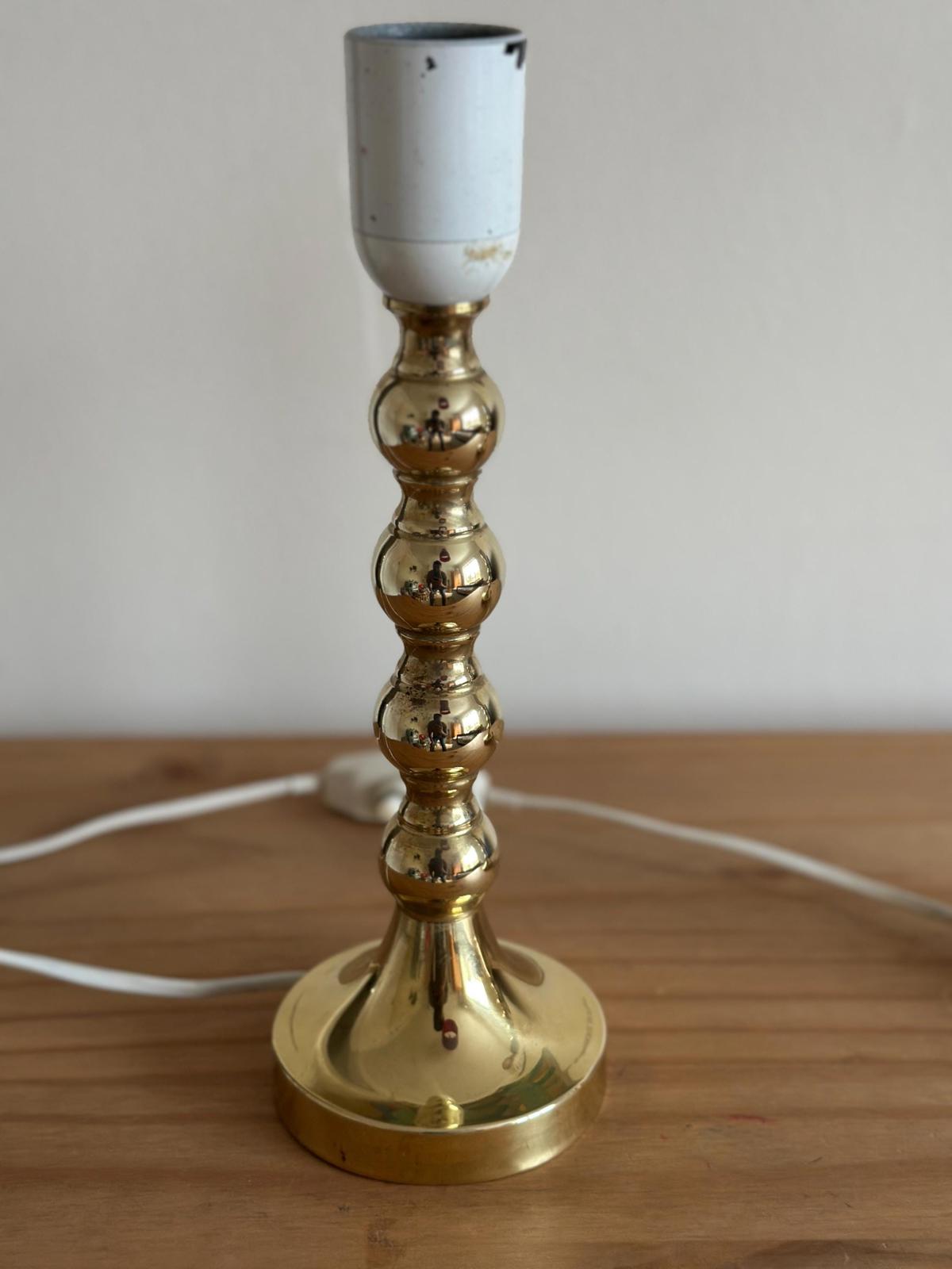 Pair of Mid Century Swedish Brass Lamps with French Scallop Shades