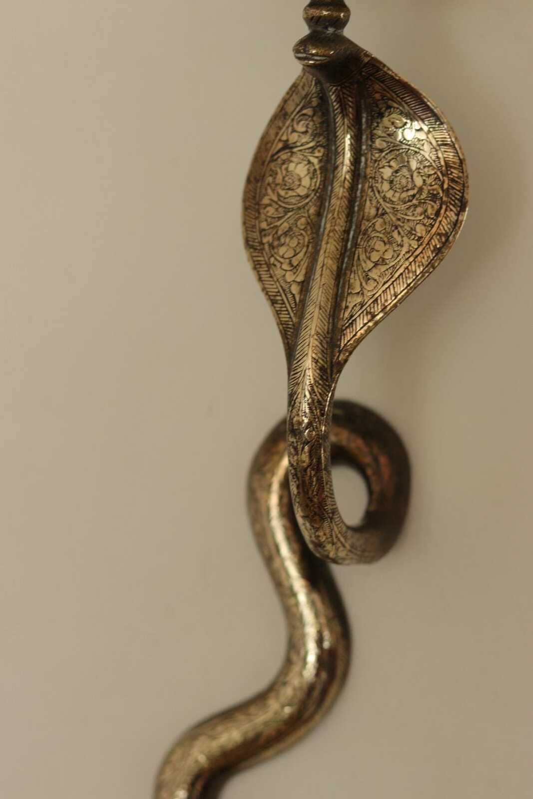 Pair of Egyptian Revival Style Engraved Brass Cobra Sconces