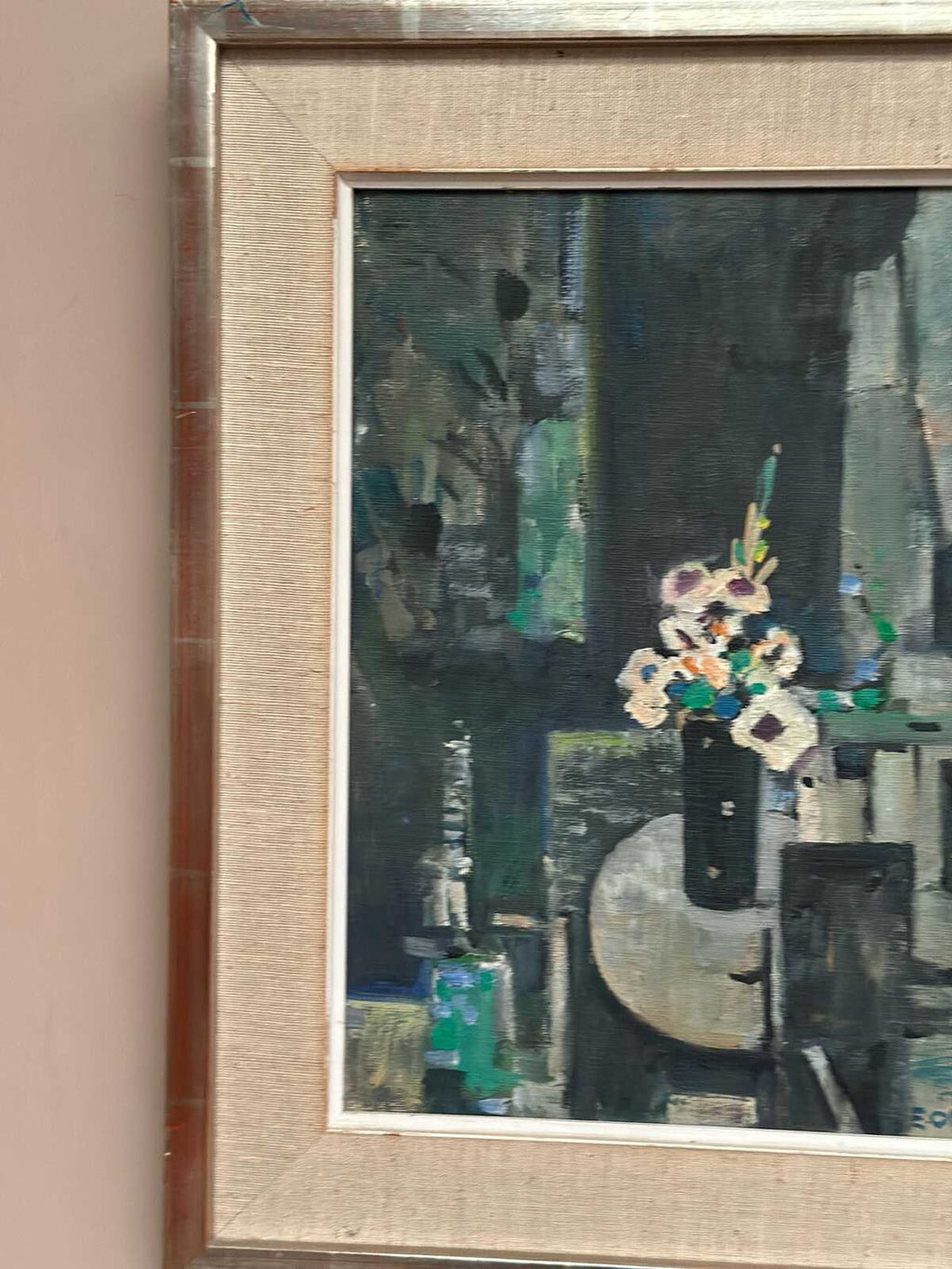 “White Blossom in Black Vase” by Edvin Ollers