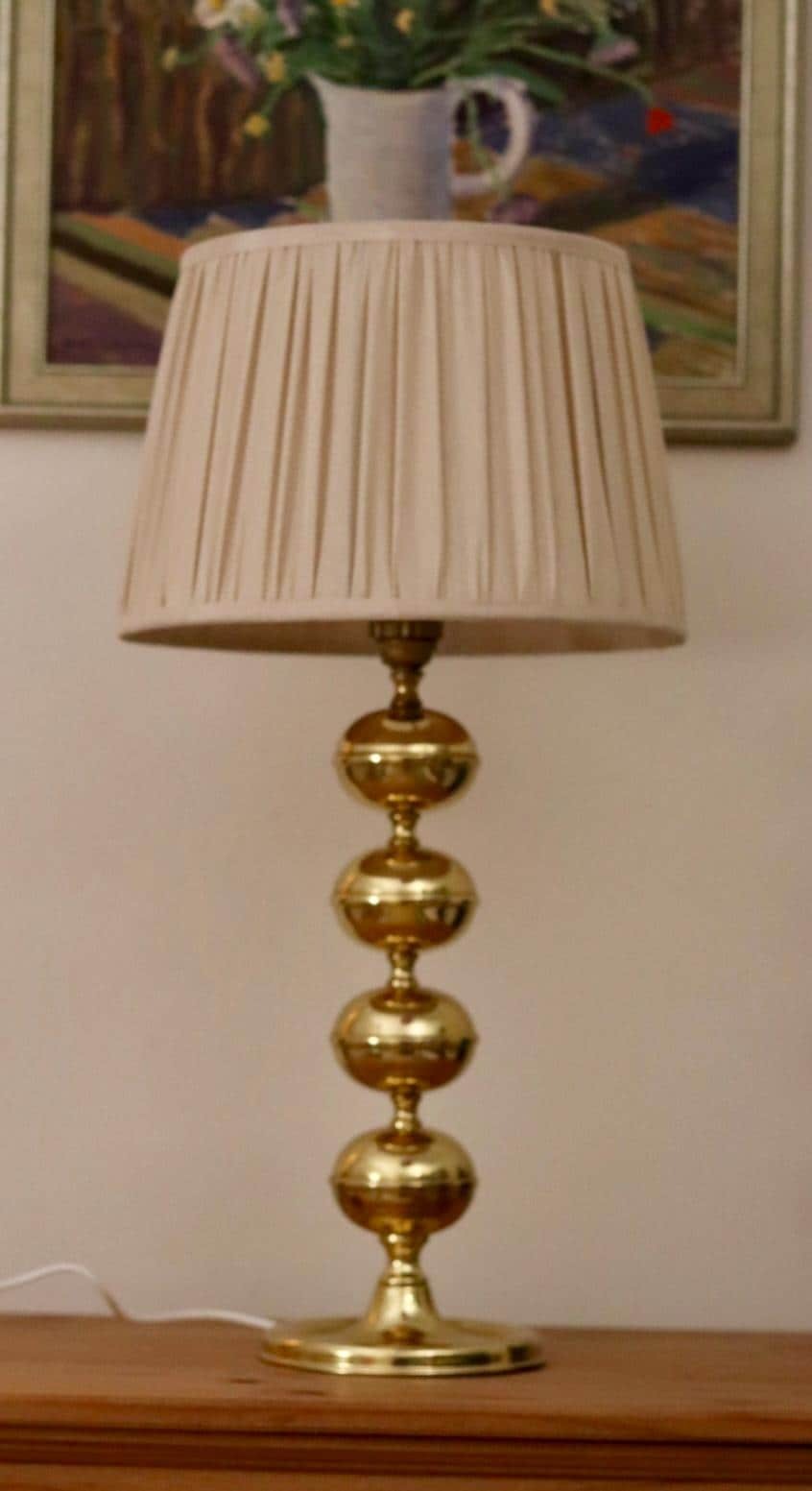 Tall Swedish Brass Bobbin lamp by Borens Borås