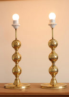 1970's Pair of Brass Bobbin Table lamps
