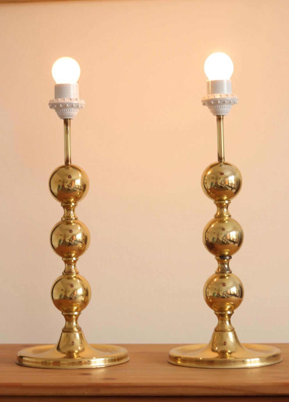 1970's Pair of Brass Bobbin Table lamps