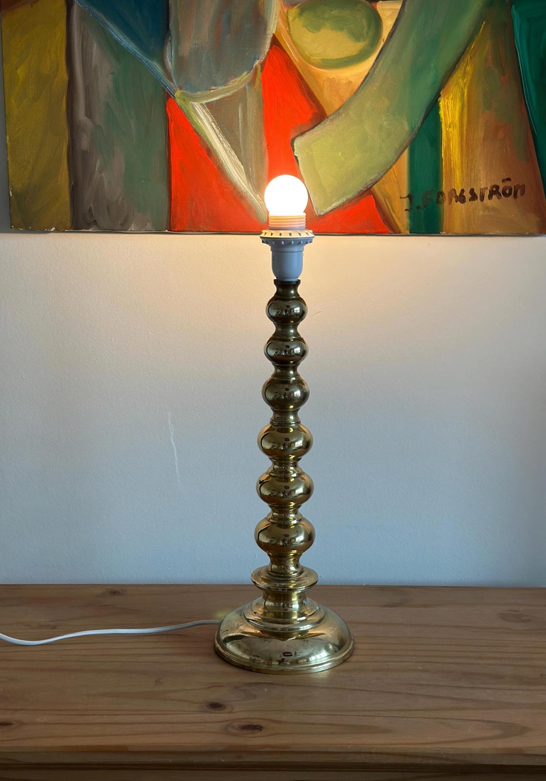 Tall Swedish Brass Bobbin lamps by Aneta