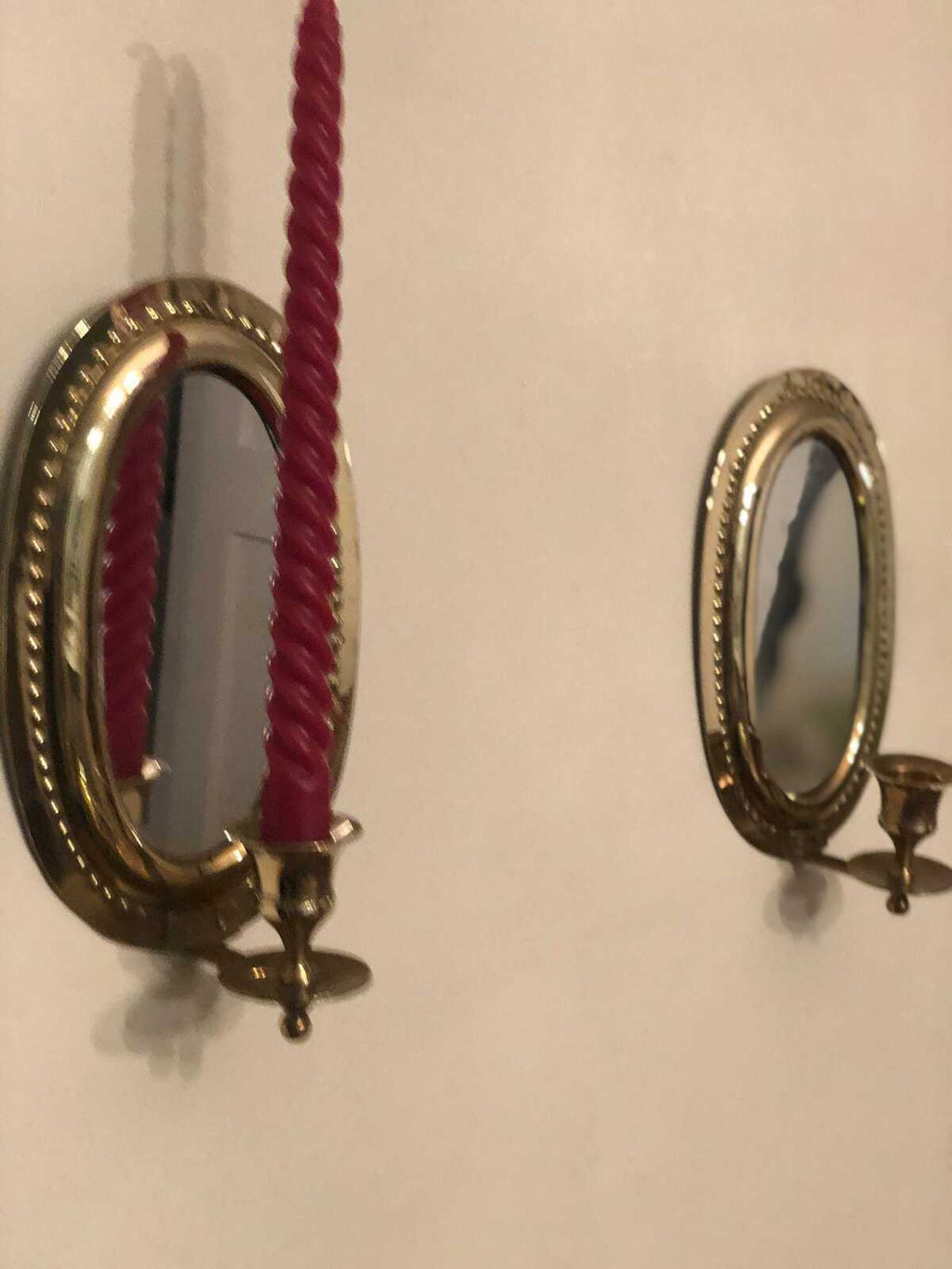 Pair of Mid Century Swedish Brass Sconces with Mirror
