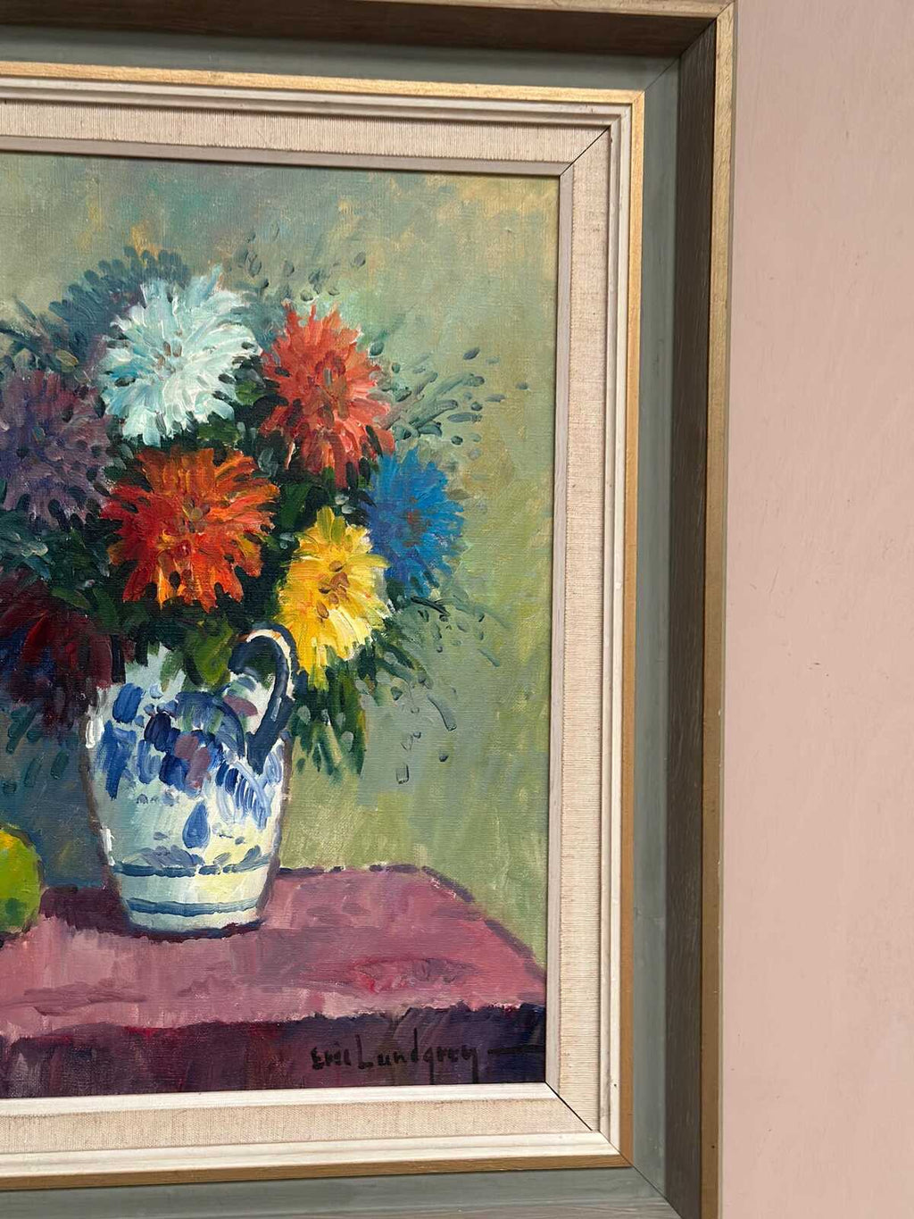 “Asters in Ceramic Vase” by Eric Lundgren