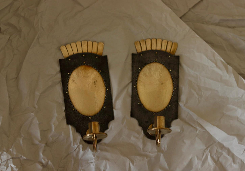 Pair Of Mid Century Swedish Brass  and Metal Sconces