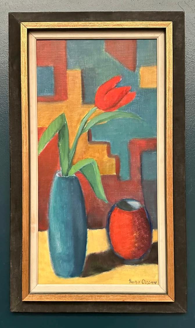 “Tulips in Blue Vase” by Hugo Olsson