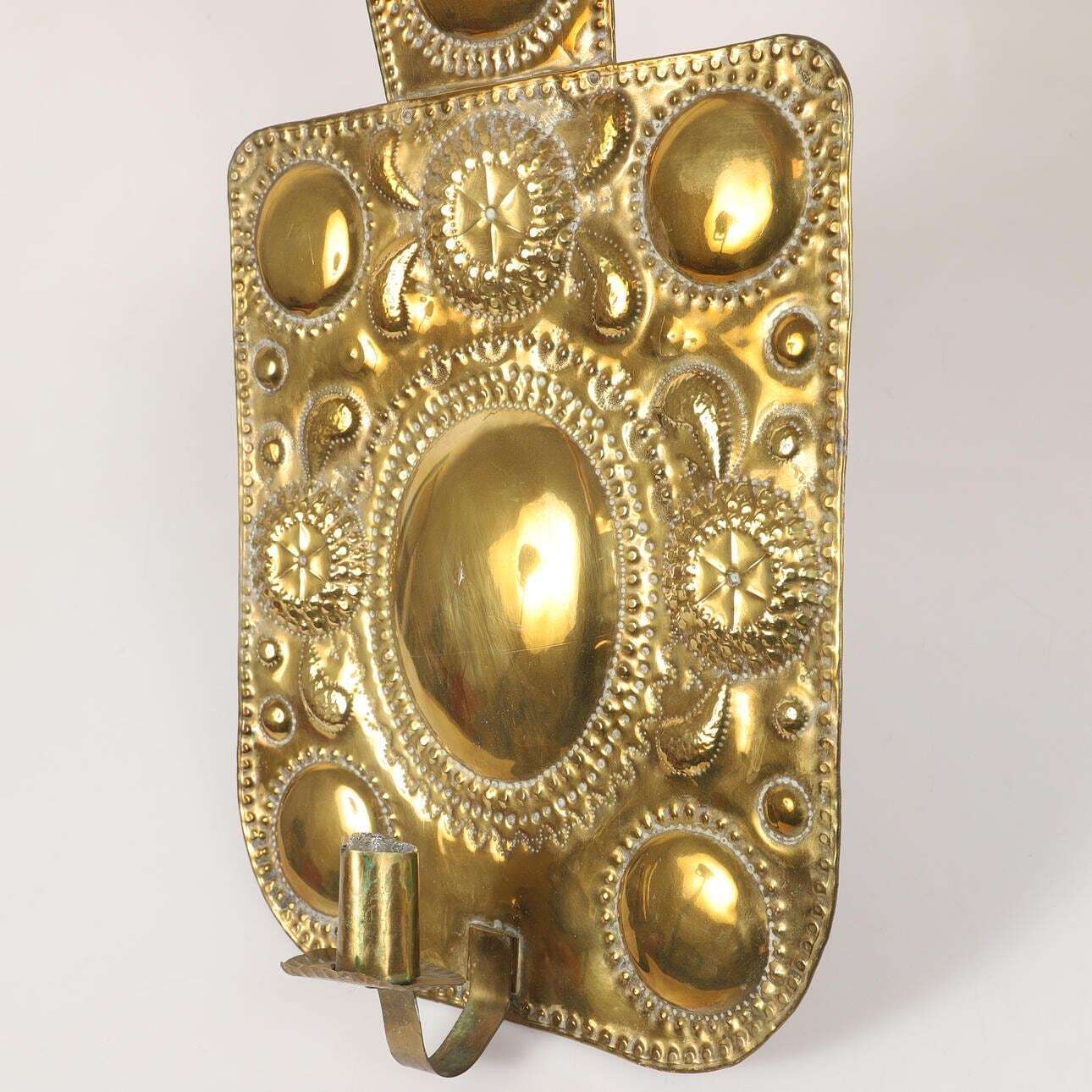 Pair Large baroque Style Mid Century Swedish Brass Sconces