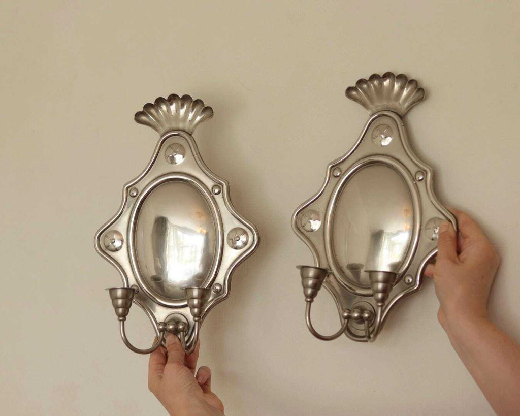 Pair Of Mid Century Swedish Pewter Sconces