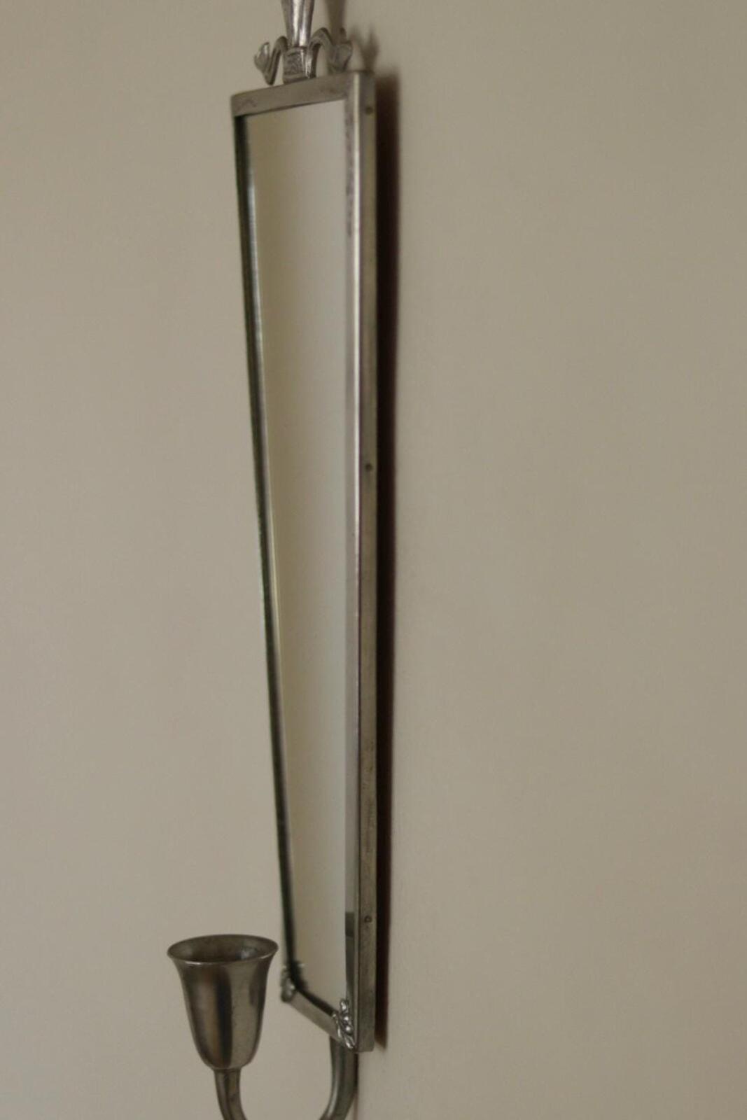 Pair of Mid Century Swedish Pewter Sconces with Mirror