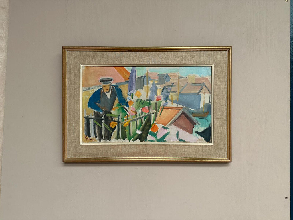 “Figure by a Fence with Flowers” by Carl Gunne