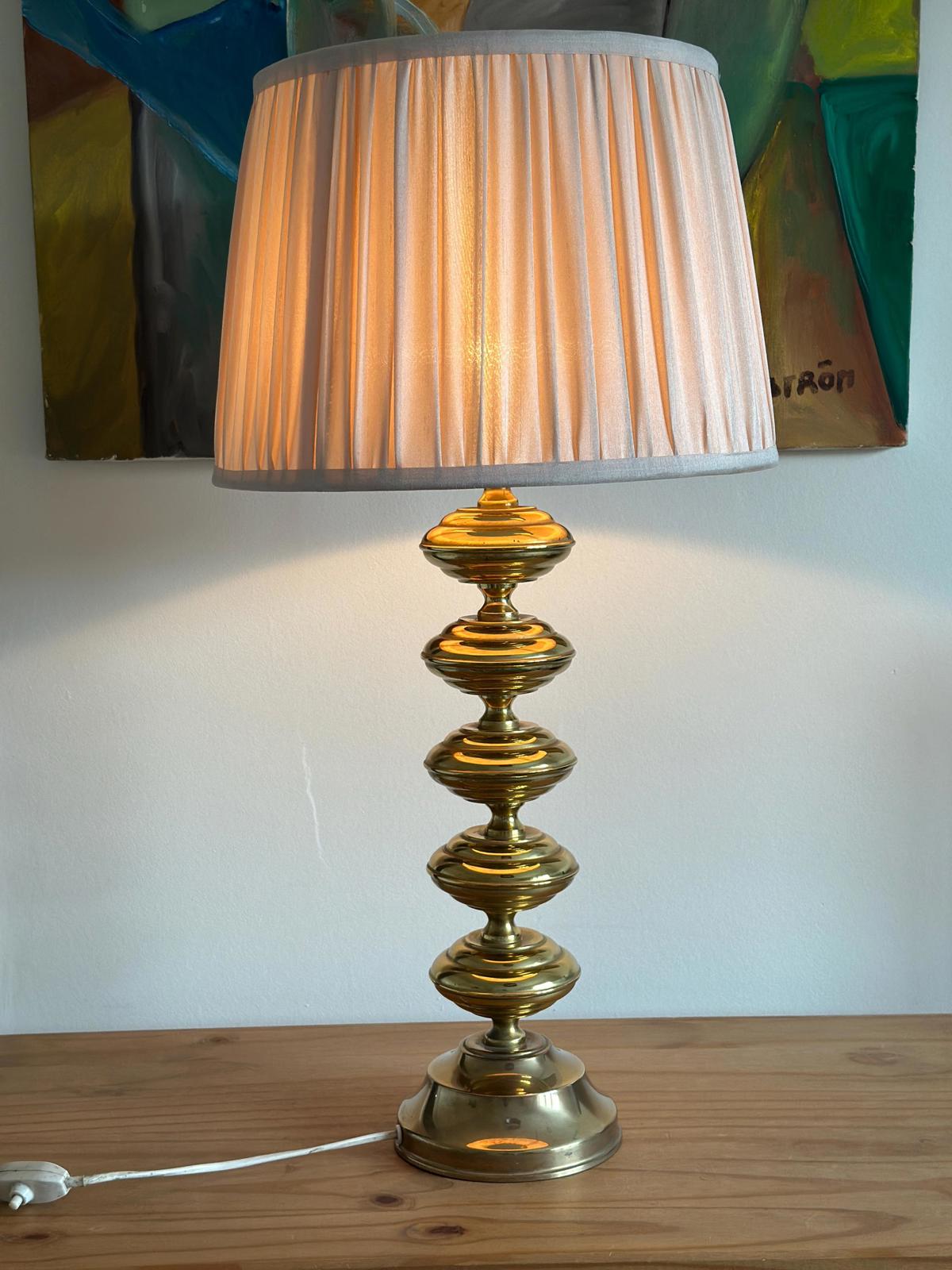 Tall Swedish Brass Bobbin lamps by Borens Borås