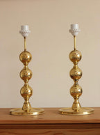 1970's Pair of Brass Bobbin Table lamps