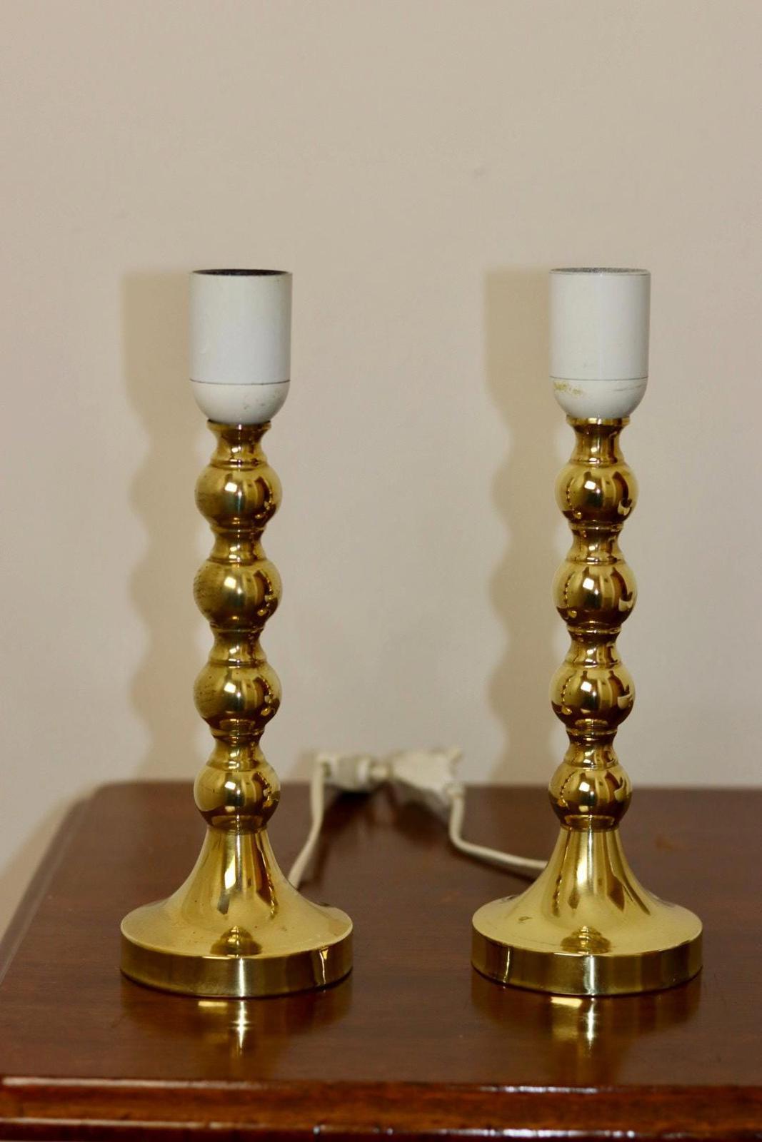 Pair of Mid Century Swedish Brass Lamps with French Scallop Shades