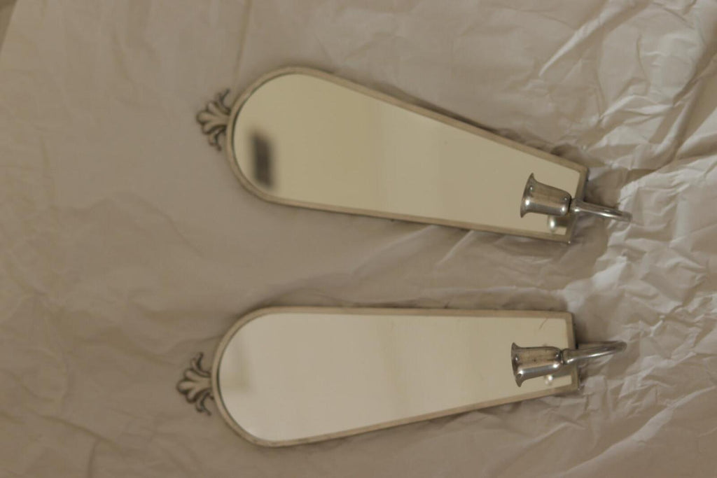Pair of Mid Century Swedish Pewter Sconces with Mirror