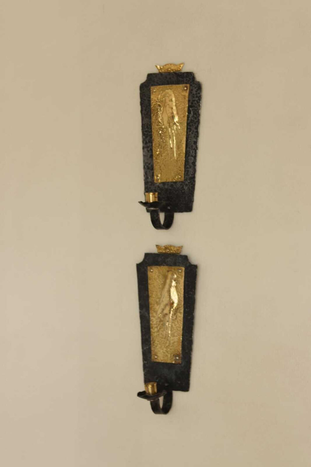 Pair Of Mid Century Swedish Brass and Wrought Iron Sconces with Bird Motifs