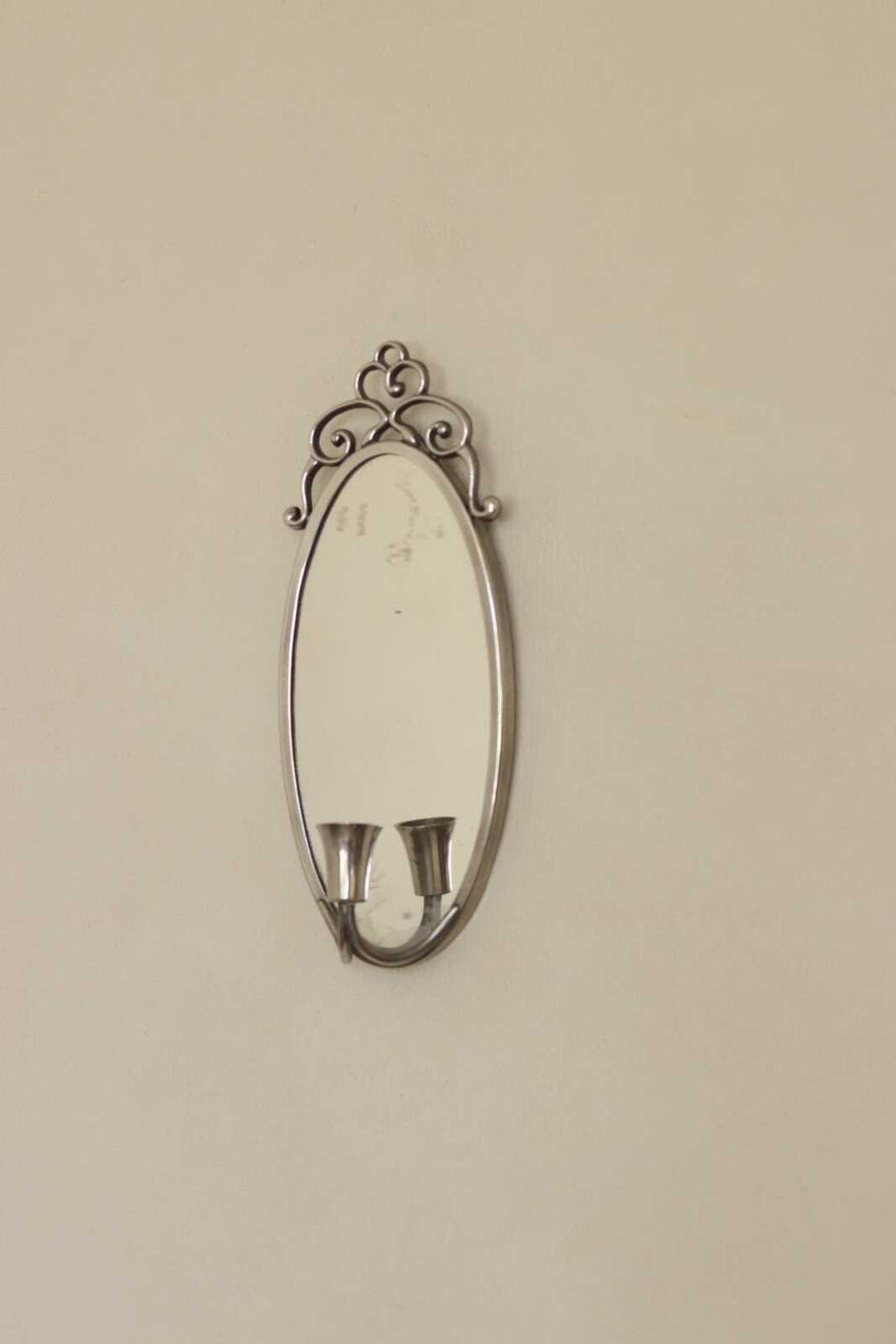 Pair of Mid Century Swedish Pewter Sconces with Mirror By Svenskt - Tenn