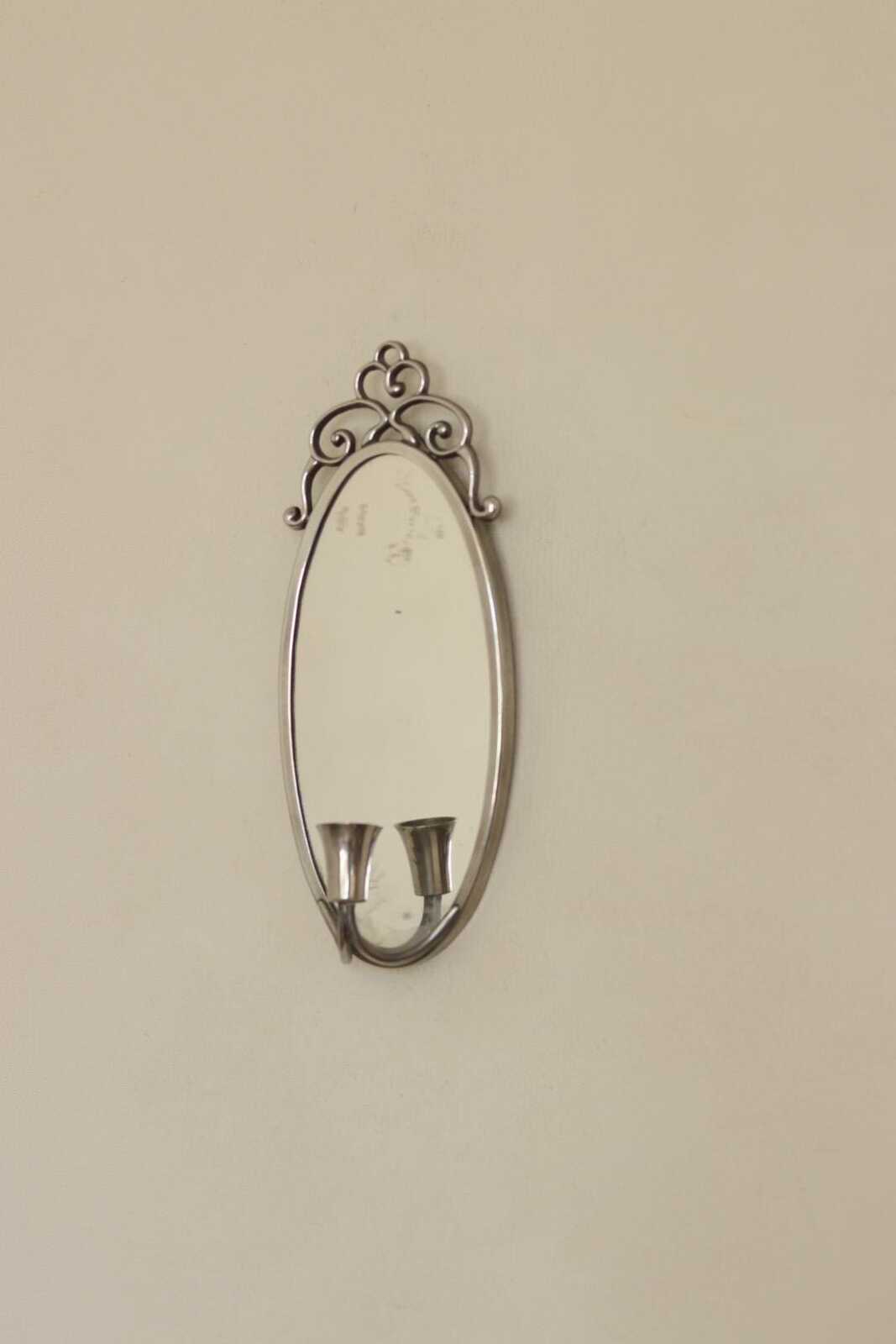 Pair of Mid Century Swedish Pewter Sconces with Mirror By Svenskt - Tenn