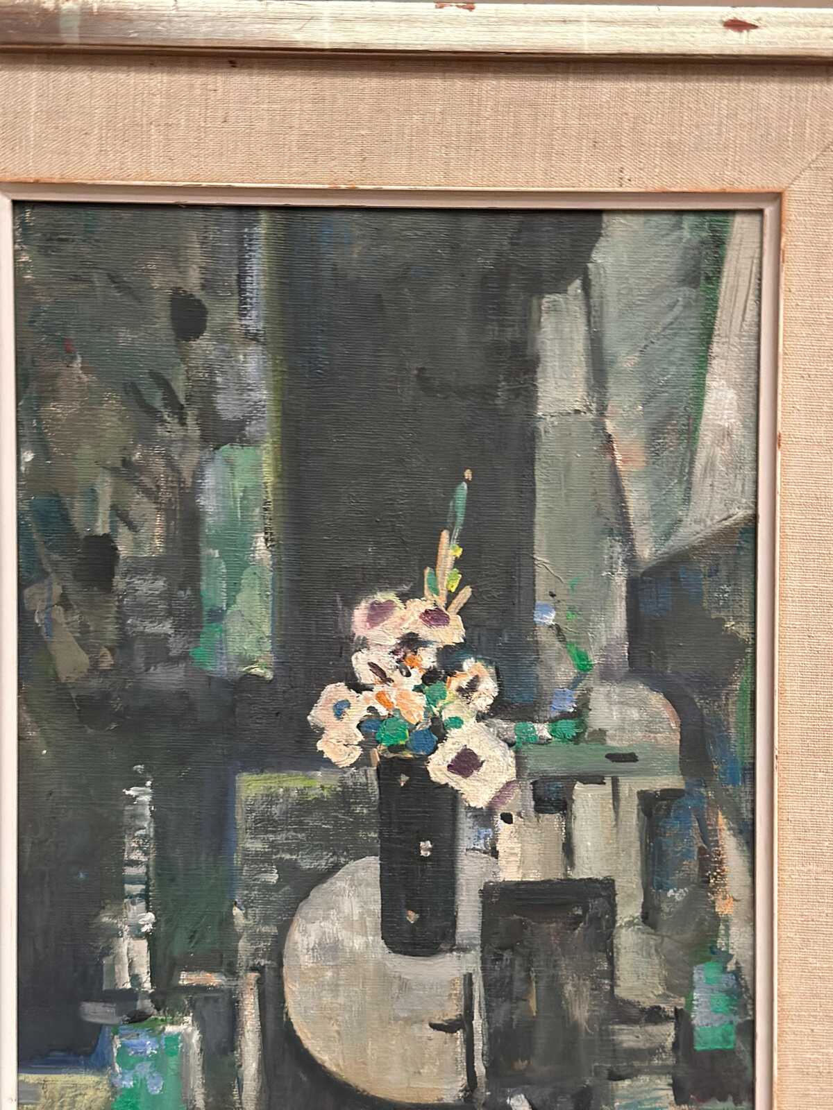 “White Blossom in Black Vase” by Edvin Ollers
