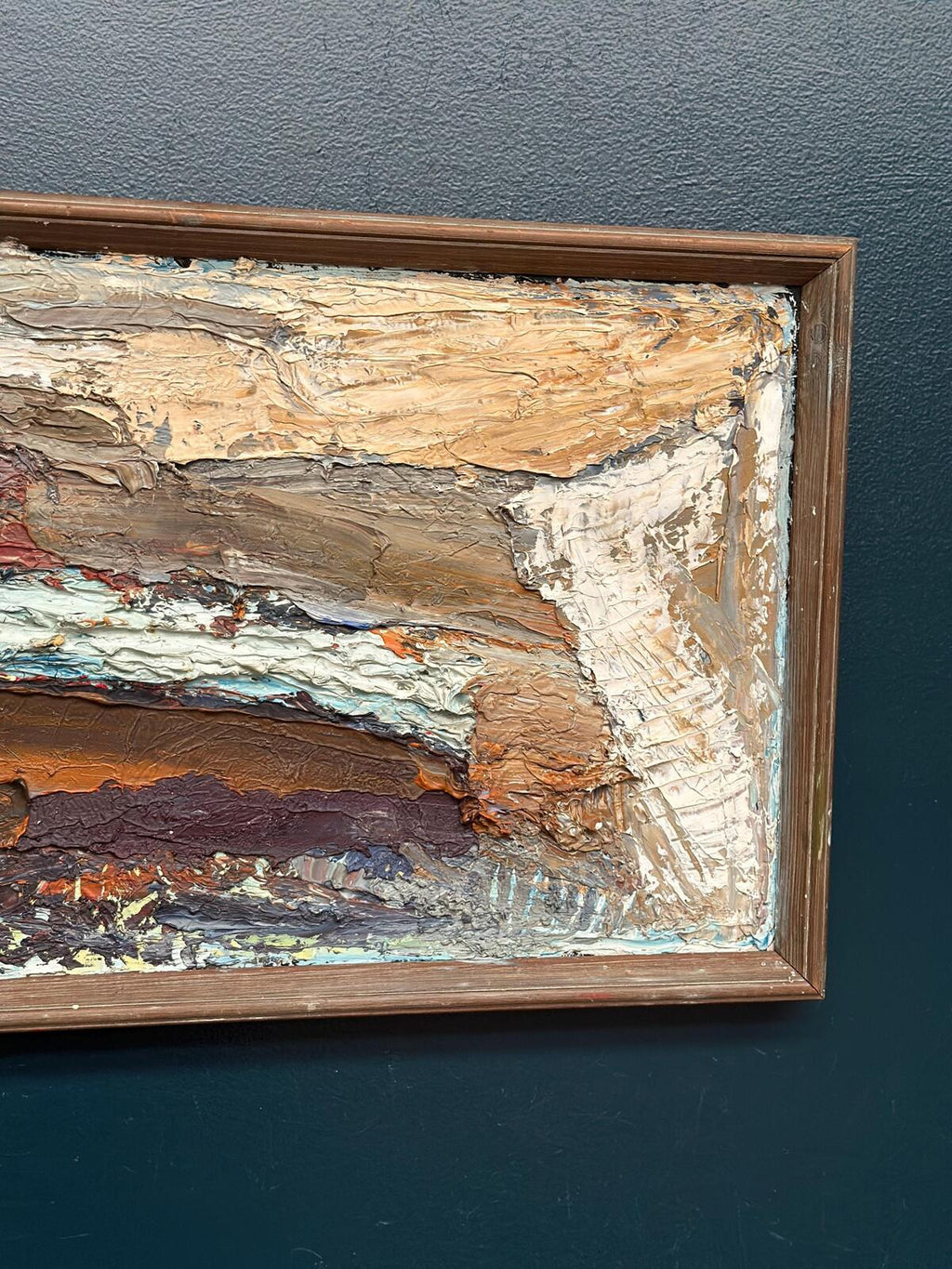 Original Swedish Oil on Canvas – “Abstract Composition”  – Vintage & Framed – 76 × 37 cm (29.9" × 14.6")