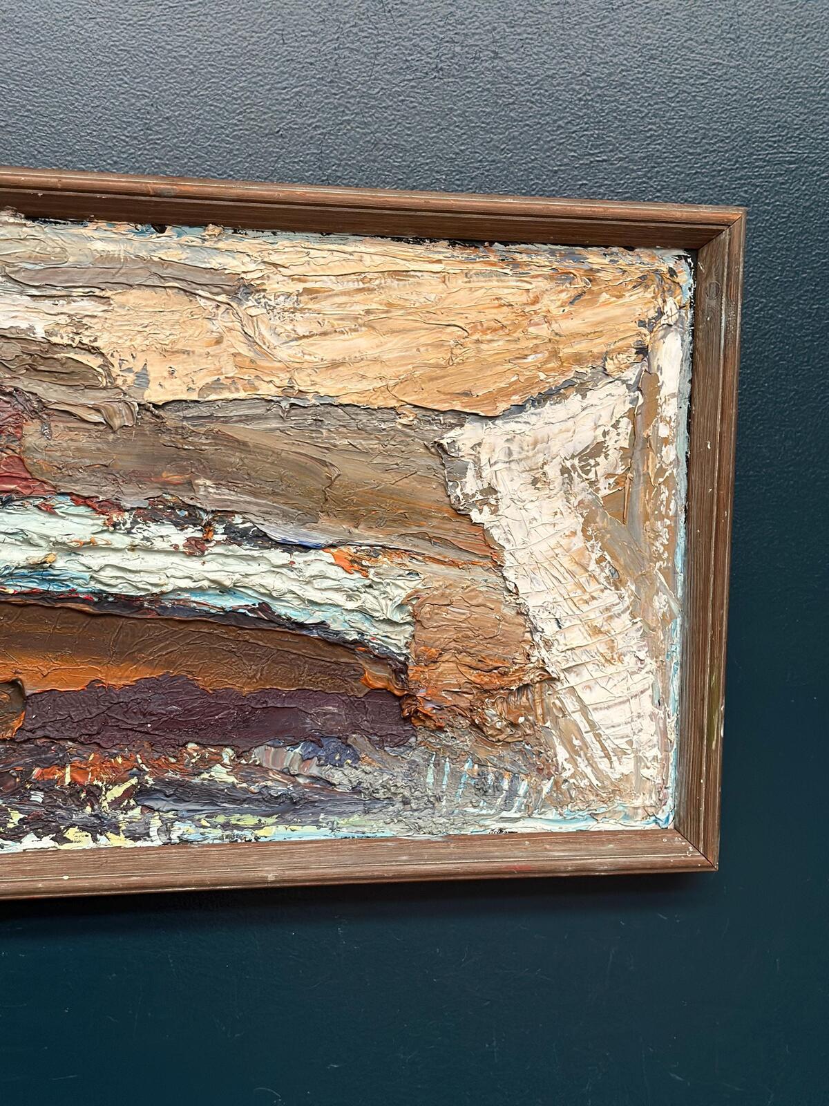 Original Swedish Oil on Canvas – “Abstract Composition”  – Vintage & Framed – 76 × 37 cm (29.9" × 14.6")