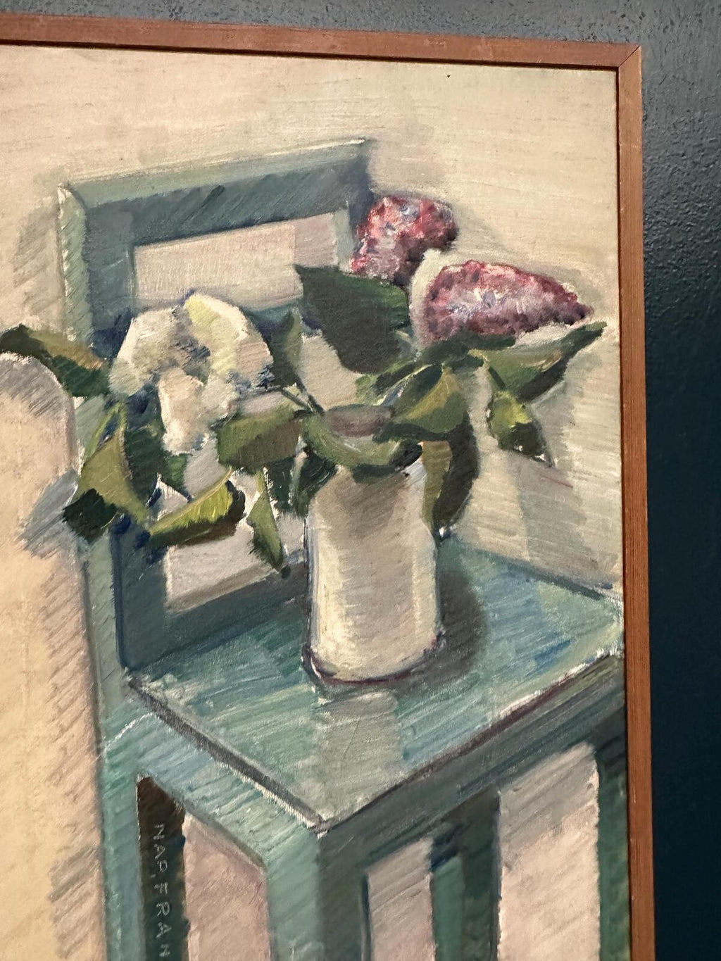 “Flowers in Vase on Chair” by Napoleon Frank