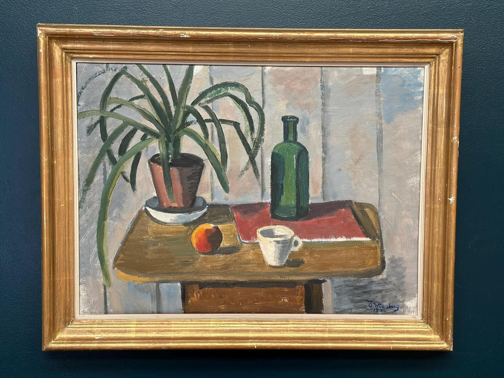“Potted Plant and Green Bottle” by Åke Winnberg