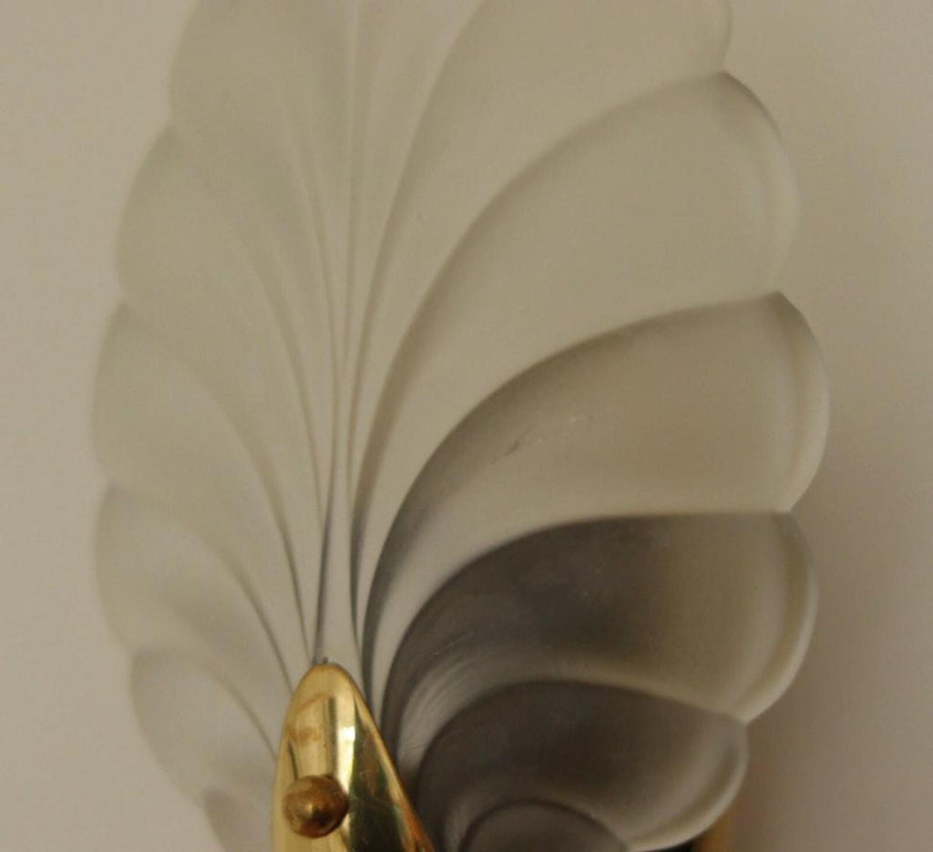 Pair of Art Deco Brass & Glass Shell Wall Lamps – Denmark, 1930s – Rewired, Working, E14