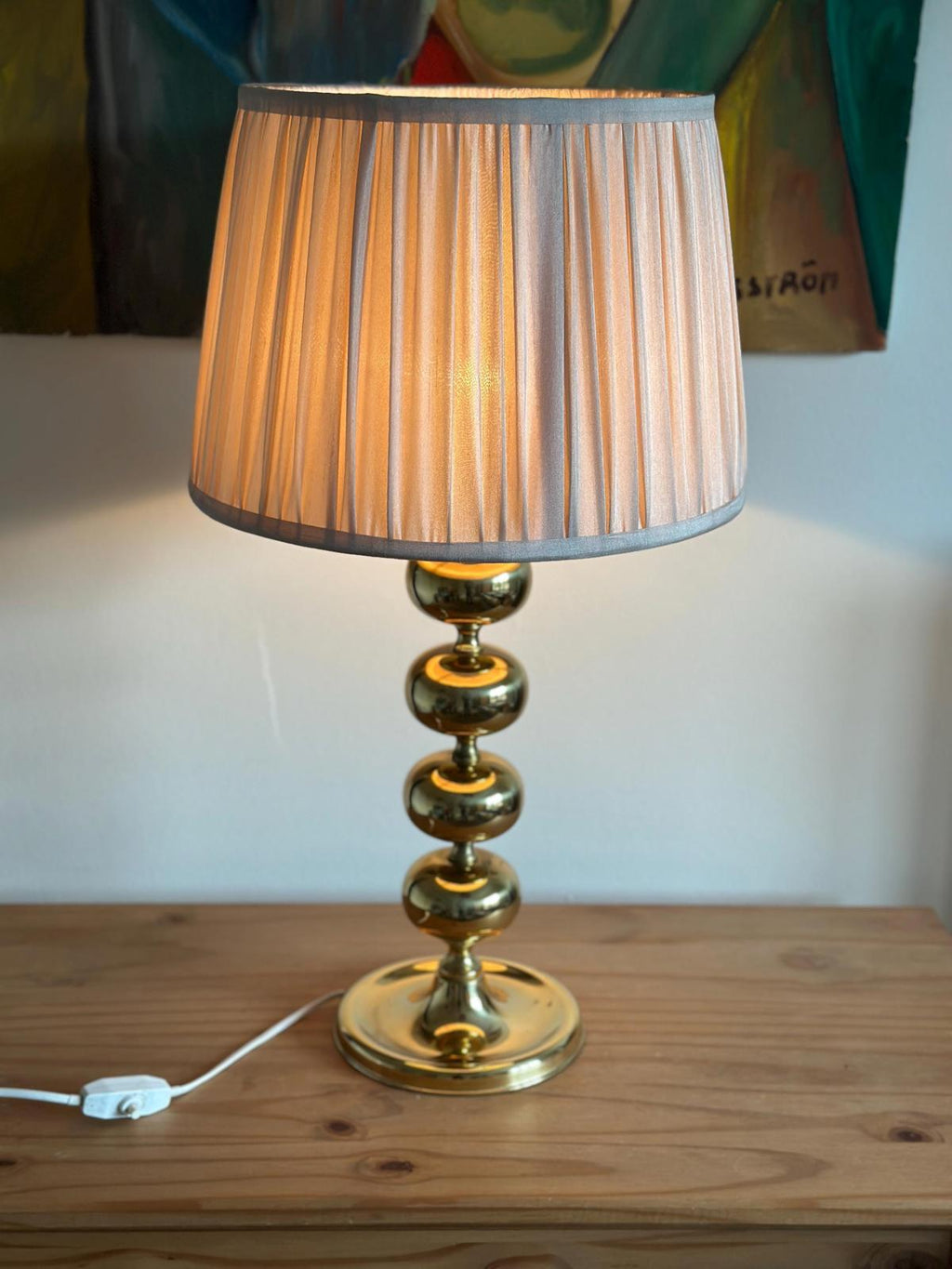 Tall Swedish Brass Bobbin lamps by Aneta