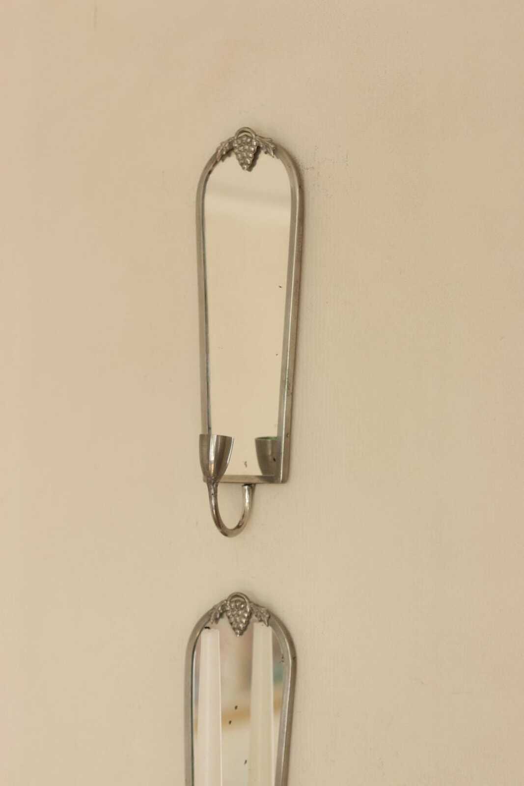 Pair of Mid Century Swedish Pewter Sconces with Mirror