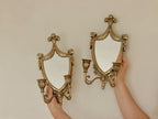 Pair of  Vintage Double Arm Italian Brass Sconces with Mirror