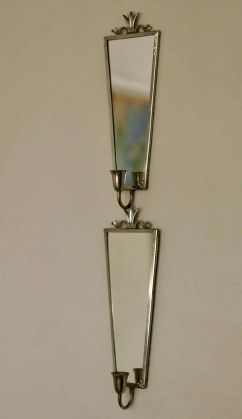 Pair of Mid Century Swedish Pewter Sconces with Mirror