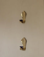 Pair of Vintage Brass Sconces With blue Flower Shape Bobeche (drip tray)