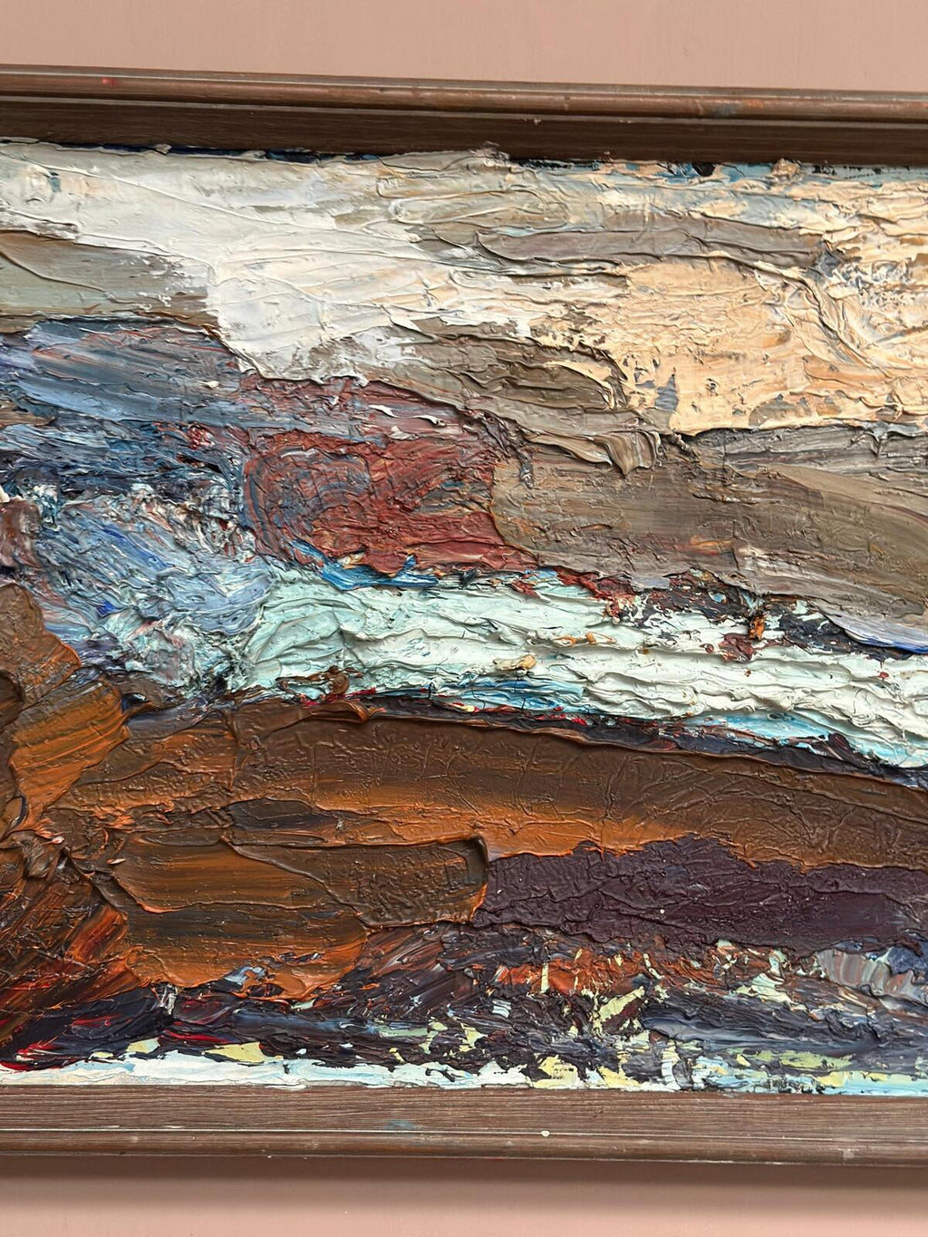 Original Swedish Oil on Canvas – “Abstract Composition”  – Vintage & Framed – 76 × 37 cm (29.9" × 14.6")